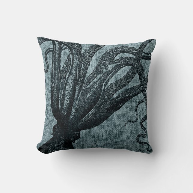 Coussin Gris bleu de noir de tentacules de poulpe (Recto)