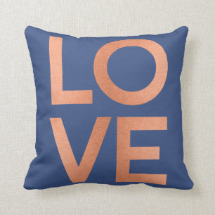 Coussin Gris bleu d'or de typographie rose moderne d'amour