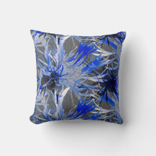 Coussin Gris & Bleu Moderne Élégant Floral Abstrait