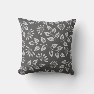 Coussin Gris Charbon avec Feuilles Blanches Patio