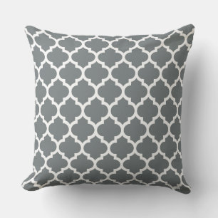 Coussin Gris Charbon Blanc Motif Quatrefoil Marocain #5