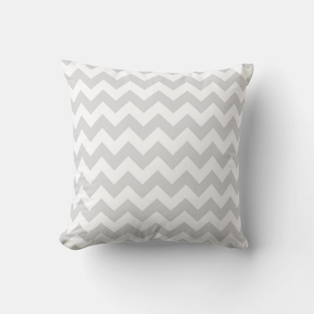 Coussin Gris Clair Blanc Motif Chevron Zig-Zag (Recto)
