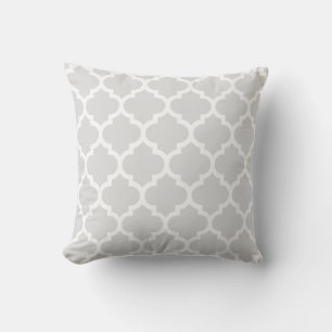 Coussin Gris Clair Blanc Motif Quatrefoil Marocain #5