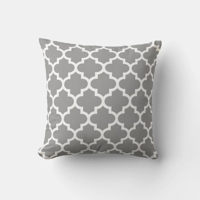 Coussin gris-clair et blanc de motif de Quatrefoil (Recto)