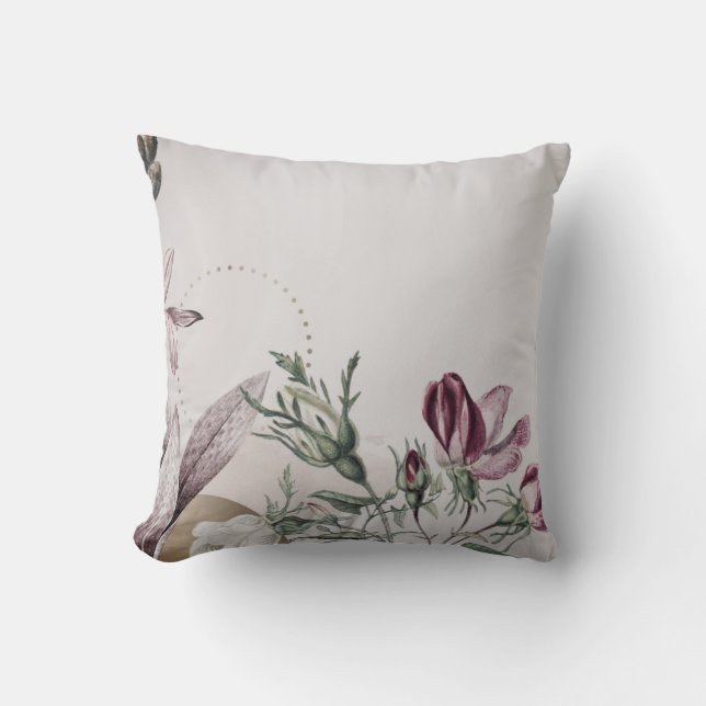 Coussin Gris clair et Bourgogne Simple Rose Floral (Recto)