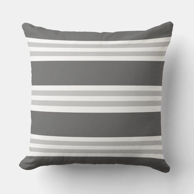 Coussin Gris de charbon de bois contemporain barré (Recto)