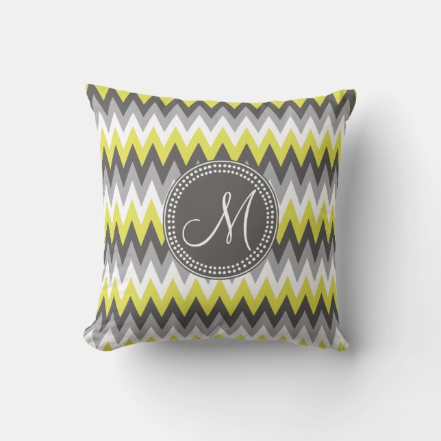 COUSSIN GRIS DE CHARBON DE BOIS ET JAUNE CHEVRON (Recto)