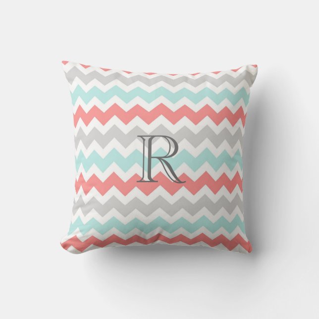 Coussin gris de corail turquoise de monogramme de (Recto)