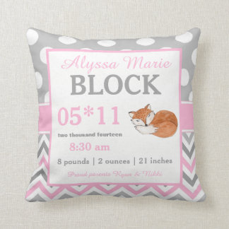 Coussin gris de faire-part de bébé de Fox de rose