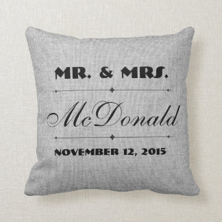 Coussin gris de mariage de toile de jute de toile