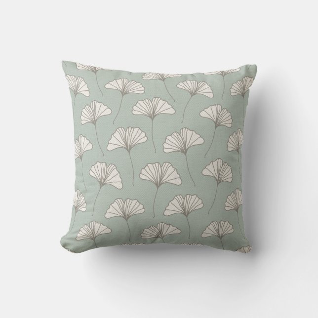 Coussin Gris de motif de feuille d'arbre de Ginkgo et (Recto)