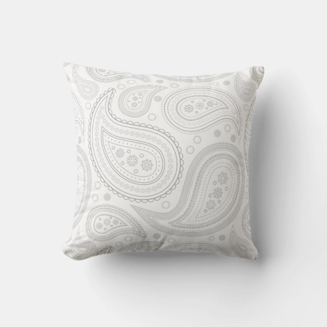 Coussin Gris de Paisley sur le carreau blanc (Recto)