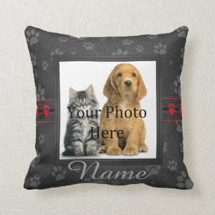Coussin Gris Empreintes de pattes personnalisés Cat ou Dog