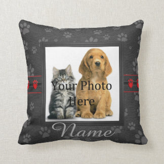 Coussin Gris Empreintes de pattes personnalisés Cat ou Dog