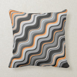 Coussin Gris et bandes ondulées oranges