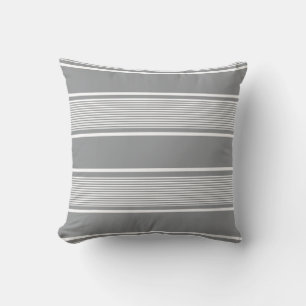 Coussin Gris et blanc à bandes multiples