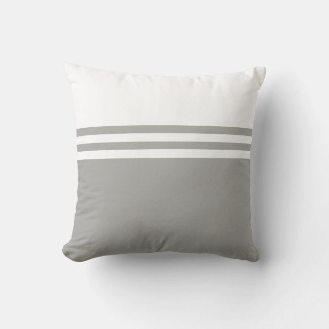 Coussin Gris et blanc rayé moderne (Recto)