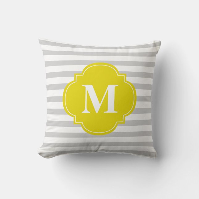 Coussin Gris et rayures jaunes Monogramme (Recto)