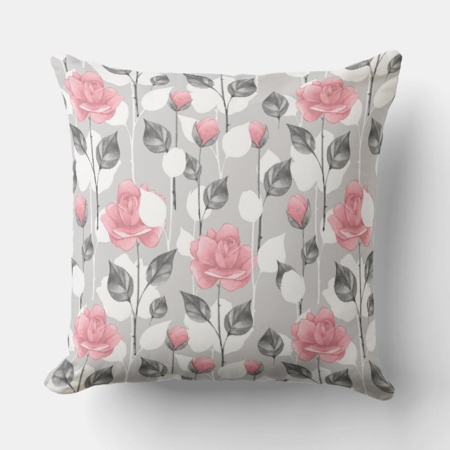 Coussin  Gris et rose.Schéma floral (Recto)