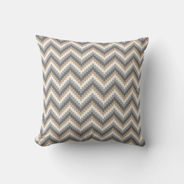 Coussin Gris et Tan de motif de Chevron de zigzag de (Recto)