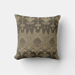 Coussin Gris Gold Damask Patte Vintage Brocade