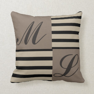 Coussin Gris Gris Brayures noir et beige Monogramme