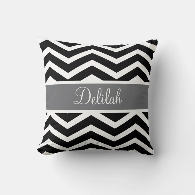 Coussin Gris gris noir Chevron personnalisé (Recto)