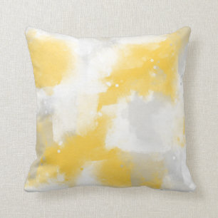 Coussin Gris Jaune et Blanc Abstrait Brosses