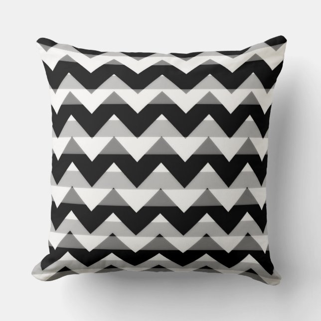 Coussin Gris noir blanc Chevron Zigzag (Recto)