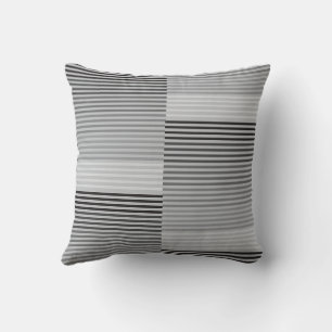 Coussin Gris, Noir, Rayures Blanches