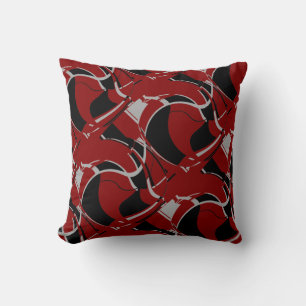 Coussin Gris noir sur carreaux d'art rond rouge foncé