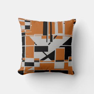 Coussin Gris noir sur orange Géométrique Labyrinthe Abstra