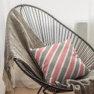 Coussin Gris rouge pastel moderne rayures diagonales