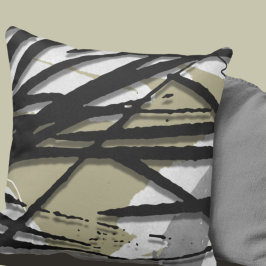 Coussin Gris Sage Noir & Blanc Artistique Abstrait