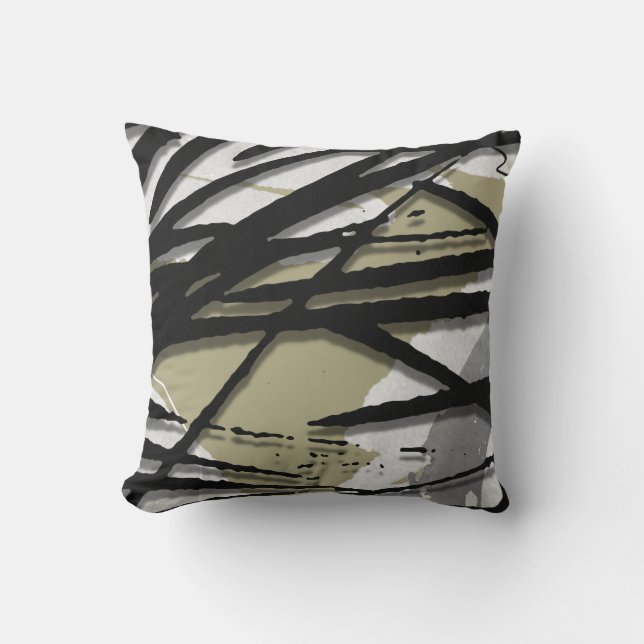 Coussin Gris Sage Noir & Blanc Artistique Abstrait (Recto)