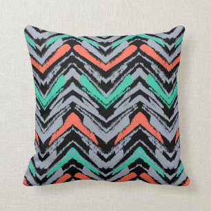 Coussin Gris, Teal, et motif tiré par la main de corail d