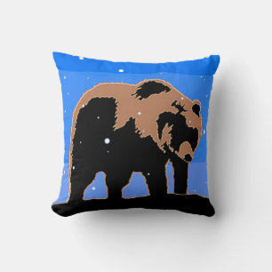 Coussin Grizzly Bear en hiver - Art original de la faune