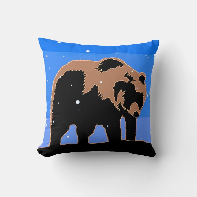 Coussin Grizzly Bear en hiver - Art original de la faune (Recto)