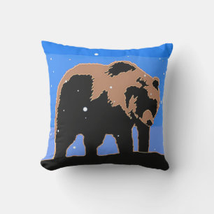 Coussin Grizzly Bear en hiver - Art original de la faune