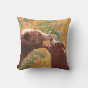 Coussin Grizzly Bear Mom and Cub Painting - Wildlife Art