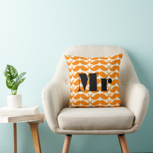 Coussin Groom Orange et ivoire M. Mustache Patten