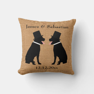 Coussin Grooms Black Labradors Personnalisé Gay Mariage