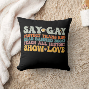 Coussin Groovy LGBT Dites Gay Protégez les enfants trans L