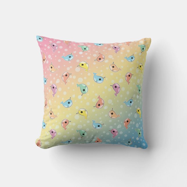 Coussin Gros motif de Narwhal d'arc-en-ciel (Recto)