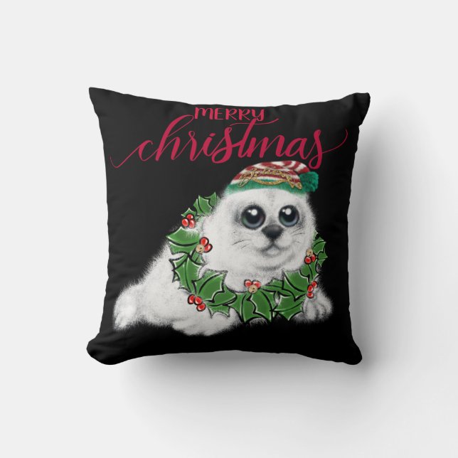 Coussin Grosse de phoque blanc de Noël, animal arctique fe (Recto)