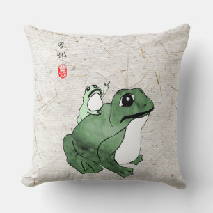Coussin Grosse grenouille Petit crapaud japonais 19e siècl