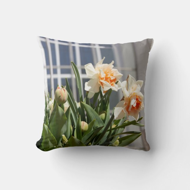 Coussin Grosses jonquilles blanches sur une affiche du jou (Recto)