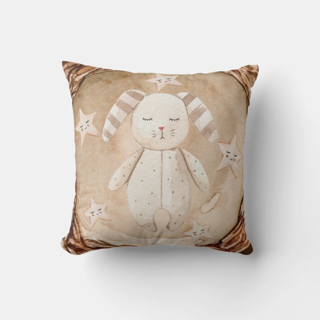 Coussin Grotte dormant rustique lapin Stars Nursery (Recto)