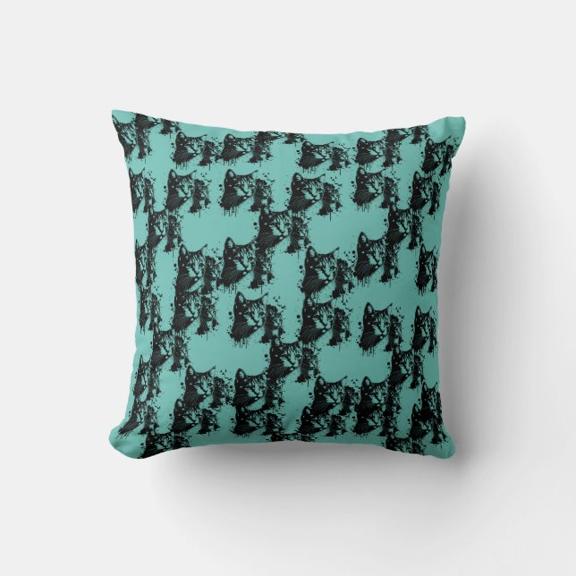 Coussin "Groupe de chat" vert (Recto)