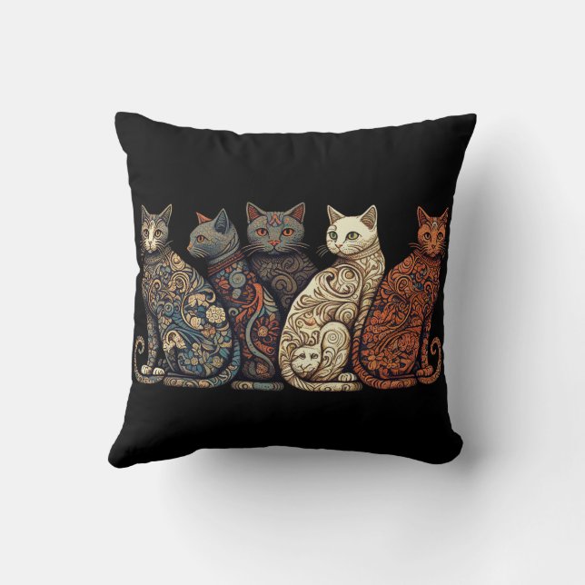 Coussin Groupe de chats en papier peint victorien (Verso)
